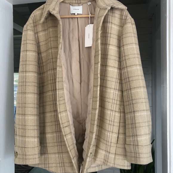 NWT Vince Padded Flannel Plaid Shirt Jacket Shacket Light Dune Color - Picture 5 of 10